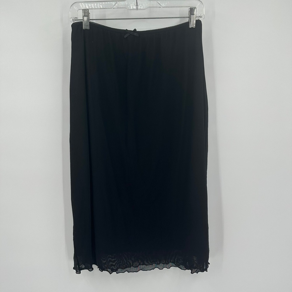Womens Y2K Dark Coquette Black Mesh Overlay Midi Skirt Size M Lettuce Hem Alt